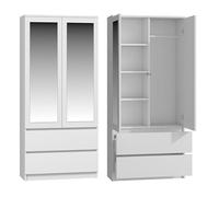 CDF Armadio Guardaroba Salvaspazio per Camera da letto, e Living Lungh. 90 cm Design Moderno Per Ingresso Appendiabiti Armadio Multiuso Bianco Pannello laminato 16 mm con Specchio