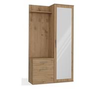 CDF Armadio Ingresso Specchio Scorrevole Appendiabiti Pannello Ganci Scaffale Scarpe Cassetto, Mobile Corridoio Design Rovere Artisan Naturale Caldo Autentico Slim, Dimensioni 35x50x180 cm, Peso 63 kg