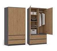 CDF Armadio per Camera 2 Ante 2 Cassetti 90 cm Rovere Artisan-Antracite | Guardaroba, appendiabiti con porta, mobile salvaspazio, ingresso e cameretta, organizzazione abiti quotidiana