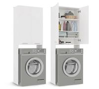 CDF Armadio per lavatrice Pola DD | Colore: Bianco | Armadio moderno sopra la lavatrice | Ripiani spaziosi | Montaggio facile | Lati lisci senza tappi terminali