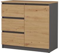 CDF Cassettiera 1D3S | Colore: Antracite - Rovere Artisan | Armadio per documenti, piccoli oggetti | Ideale per soggiorno, camera da letto, cameretta dei bambini, camera dei ragazzi e ufficio | 3