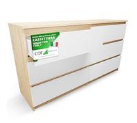 CDF Cassettiera 6 Cassetti 40x75x138 cm Bianco Rovere Artisan in Laminato | Comò per Camera da Letto, Mobile Contenitore, Apertura Senza Maniglie, per Soggiorno, per Cameretta, Organizzazione Casa