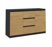 CDF Cassettiera Bassa con 2 Ante e 3 Cassetti Mobile Buffet Basso per Soggiorno e Camera Mobile Multiuso Moderno 120 x 40 x 75 cm - Antracite/Rovere Artisan