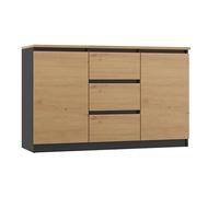 CDF Cassettiera Bassa con 2 Ante e 3 Cassetti Mobile Buffet Basso per Soggiorno e Camera Mobile Multiuso Moderno 120 x 40 x 75 cm - Rovere Artisan/Antracite