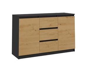 CDF Cassettiera Bassa con 2 Ante e 3 Cassetti Mobile Buffet Basso per Soggiorno e Camera Mobile Multiuso Moderno 120 x 40 x 75 cm - Antracite/Rovere Artisan
