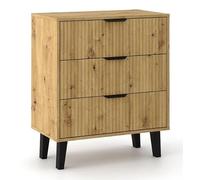 CDF Cassettiera Comò 3 Cassetti per Soggiorno Camera da Letto Corridoio - Mobile Contenitore Moderno con Design Scanalato - Salvaspazio Elegante - Finitura Moderna 3S Slim Rovere Artisan