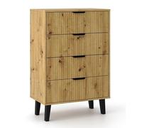 CDF Cassettiera Comò 4 Cassetti per Soggiorno Camera da Letto Corridoio - Mobile Contenitore Moderno con Design Scanalato - Salvaspazio Elegante - Finitura Moderna 4S Slim Rovere Artisan