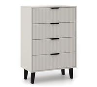 CDF Cassettiera Comò 4 Cassetti per Soggiorno Camera da Letto Corridoio - Mobile Contenitore Moderno con Design Scanalato - Salvaspazio Elegante - Finitura Moderna 4S Slim Kashmir Beige