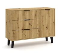 CDF Cassettiera Comò Cassetti per Soggiorno Camera da Letto Corridoio - Mobile Contenitore Moderno con Design Scanalato - Salvaspazio Elegante - Finitura Moderna 1D3S Slim Rovere Artisan
