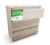 CDF Cassettiera con cassetto in rovere Sonoma, cassettiera a 3 cassetti, molto capiente, adatta per soggiorno, camera da letto, cassettiera, organizer per vestiti, 40 x 70 x 75 cm