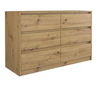 CDF Cassettiera Grande con 6 Cassetti Comò Largo Moderno Mobile per Soggiorno e Camera da Letto Design Senza Maniglie Legno Robusto 120x40x73,5 cm - Rovere Artisan