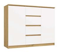 CDF Cassettiera Malwa 2D4S 120 | Colore: Rovere ARTISAN BIANCO | Ideale per camera da letto, soggiorno, ufficio, camera dei giovani
