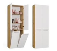CDF Colonna Cesto Bucato Armadio 2 Cesti Anta Lunga Rovere Artisan/Bianco