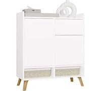 CDF Commode Mobiletto Moderno con 1 Cassetto 2 Ante 7 Scomparti Aperti Credenza su Gambe Alte Ideale per Soggiorno Corridoio Cameretta Ufficio Frontale Senza Maniglie Bianco 80 x 92 x 35 cm