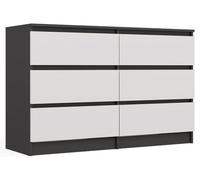 CDF Comò antracite bianco con 6 cassetti, profondità 30 cm, per soggiorno, camera da letto, cassettiera Malm, molto capiente, adatto per riporre vestiti, larghezza 120 cm, stile moderno