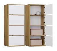 CDF Comò Armadio alto con 4 ante e ripiani, per soggiorno, camera da letto, corridoio, ufficio - Fronti senza maniglie - Design moderno e finitura duratura - Bianco Rovere Artisan Alma
