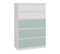 CDF Comò Malwa M5 | Colore: bianco/verde menta | Armadio per documenti, piccoli oggetti | Ideale per soggiorno, camera da letto, cameretta dei bambini, camera dei ragazzi | 5 cassetti spaziosi