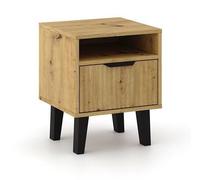CDF Comodino 1 Cassetto Tavolino da Notte da Camera da Letto con Ripiano aperto - Design Moderno Compatto - Fronte Scanalato Cassettiera Piccola Salvaspazio - 1S Slim Rovere Artisan
