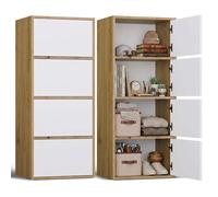 CDF Credenza Alta Armadio 4 Ante 50cm Ripiani Soggiorno Camera Corridoio Ingresso Ufficio Colonna Cassettiera Scaffale Multiuso Salvaspazio Mobile Stretto Dispensa Senza Maniglie Bianco Rovere Artisan