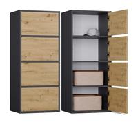 CDF Credenza Alta con 4 Ante e Ripiani - Mobile Moderno per Soggiorno Camera da Letto Ingresso Corridoio Ufficio o Studio - Frontali Senza Maniglie Design - Alma Antracite Rovere Artisan