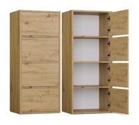 CDF Credenza Alta con 4 Ante e Ripiani - Mobile Moderno per Soggiorno Camera da Letto Ingresso Corridoio Ufficio o Studio - Frontali Senza Maniglie Design - Alma Rovere Artisan