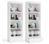 CDF Libreria 4 Ripiani con Cassetto 65 cm Bianca 183 cm Pannello 16 mm | Guide scorrevoli, per soggiorno e ufficio, camera ragazzi, libri e raccoglitori, decorazioni, stile scandinavo