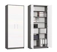 CDF Libreria Moderna da Ufficio e Soggiorno Armadio Multiuso con 2 Ante e 8 Ripiani Interni Scaffale Porta Documenti Salvaspazio per Libri e Cartelle 74x35x180 cm - Antracite/Bianco