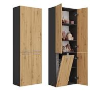 CDF Mobile alto da bagno NEL 1K DD | Colore: rovere artisan/antracite | moderna mensola da bagno | Armadietto portaoggetti | Spaziosi ripiani | Porte | Montaggio facile | 1 cesto portabiancheria |