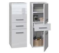 CDF Mobile alto da bagno NEL V DDS | Colore: Bianco lucido | Moderno scaffale da bagno | Armadio portaoggetti | Spaziosi ripiani | Porte | Montaggio facile | Maniglie eleganti