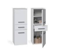 CDF Mobile alto da bagno NEL V DDS | Colore: Bianco | Moderno scaffale da bagno | Armadio portaoggetti | Spaziosi ripiani | Porte | Montaggio facile | Maniglie eleganti