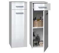 CDF Mobile alto da bagno NEL V DS | Colore: Bianco lucido | Moderno scaffale da bagno | Armadietto portaoggetti | Spaziosi ripiani | Porte | Montaggio facile | Maniglie eleganti