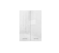 CDF Mobile Bagno Pensile Sospeso Sopra Lavatrice Scaffale a Muro con Ante Lunghe 4 Ripiani Chiusi Lavanderia 64 x 90 x 30 cm - Bianco lucido