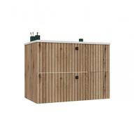 CDF Mobile Bagno Sospeso con Lavandino da Appoggio Armadietto Pensile con 2 Cassetti per Cosmetici Accessori e Asciugamani Fronti a Lamelle con Maniglie - Design Moderno TIGO 802S Rovere Evoke