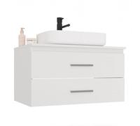 CDF Mobile Bagno Sospeso Sottolavabo con Lavabo da Appoggio - Armadietto Pensile con 2 Cassetti per Cosmetici, Accessori e Asciugamani - Fronti Lisci con Maniglie - Design Moderno Bianco 80 cm