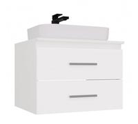 CDF Mobile Bagno Sospeso Sottolavabo con Lavabo da Appoggio - Armadietto Pensile con 2 Cassetti per Cosmetici, Accessori e Asciugamani - Fronti Lisci con Maniglie - Design Moderno Bianco 60 cm