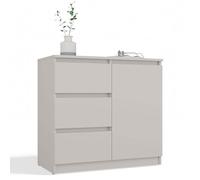 CDF Mobile Cassettiera con 1 Anta e 3 Cassetti Mobile Contenitore Multiuso per Soggiorno Camera e Ingresso Moderno 80 x 40 x 75 cm - Cashmere