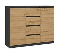 CDF Mobile Contenitore con 2 Ante e 4 Cassetti Cassettiera per Soggiorno e Camera da Letto Credenza Moderna 120 x 40 x 97 cm - Rovere Artisan/Antracite