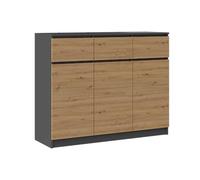 CDF Mobile Credenza con 3 Ante e 3 Cassetti Cassettiera Grande per Soggiorno e Ufficio Mobile Contenitore Design Moderno 120 x 40 x 97 cm - Antracite/Rovere Artisan