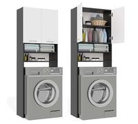 CDF Mobile da Bagno Armadio Sopra Lavatrice con Ante Corte e Ripiani Mobile Contenitore Alto Salvaspazio per Bagno Lavanderia Corridoio Garage Studio Ufficio Organizzatore Moderno - Antracite Bianco