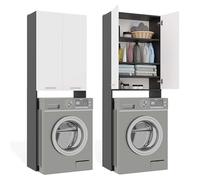 CDF Mobile da Bagno Armadio Sopra Lavatrice con Ante Lunghe Mobile Contenitore Alto Multifunzionale Salvaspazio con Ripiani Organizzatore Moderno per Bagno Corridoio Casa Studio - Antracite Bianco