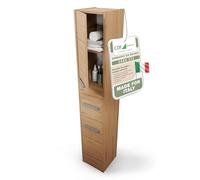 CDF Mobile da bagno - Colonna salvaspazio stretta 30x30x170cm - con anta e ripiani - Armadietto alto moderno per bagno - Rovere artigianale