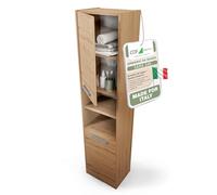 CDF Mobile da bagno - Colonna salvaspazio stretta 40x30x170cm - con anta e ripiani - Armadietto alto moderno per bagno - Rovere Artisan