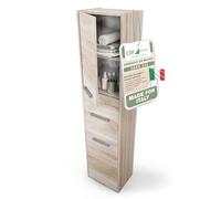 CDF Mobile da bagno - Colonna salvaspazio stretta 40x30x170cm - con anta e ripiani - Armadietto alto moderno per bagno - Quercia di Sonoma