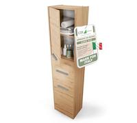 CDF Mobile da bagno - Colonna salvaspazio stretta 40x30x170cm - con anta e ripiani - Armadietto alto moderno per bagno - Rovere artigianale