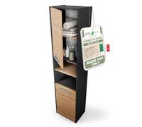 CDF Mobile da bagno - Colonna salvaspazio stretta 40x30x170cm - con anta e ripiani - Armadietto alto moderno per bagno - Antracite/Rovere Artisan