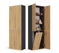 CDF Mobile da Bagno con Armadietti e Ante Antracite/Rovere Artisan Colonna Bagno Salvaspazio 1 Cesto per la Biancheria Mobile Alto a Colonna Cesto Portabiancheria Armadio Bagno 174 x 60 x 30