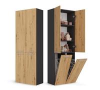 CDF Mobile da Bagno con Armadietti e Ante Antracite/Rovere Artisan Colonna Bagno Salvaspazio 2 Cesti per la Biancheria Mobile Alto a Colonna Cesto Portabiancheria Armadio Bagno 174 x 60 x 30