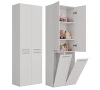 CDF Mobile da Bagno con Armadietti e Ante Bianco Colonna Bagno Salvaspazio 2 Cesti per la Biancheria Mobile Alto a Colonna Cesto Portabiancheria Armadio Bagno 174 x 60 x 30