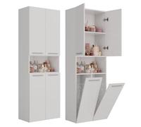 CDF Mobile da Bagno con Armadietti e Ante Bianco Colonna Bagno Salvaspazio 2 Cesti per la Biancheria Mobile Alto a Colonna Cesto Portabiancheria Armadio Bagno 174 x 60 x 30