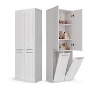 CDF Mobile da Bagno con Armadietti e Ante Bianco Lucido Colonna Bagno Salvaspazio 2 Cesti per la Biancheria Mobile Alto a Colonna Cesto Portabiancheria Armadio Bagno 174 x 60 x 30